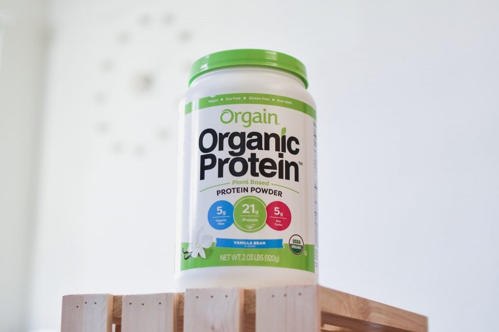 オルゲインオーガニック植物性プロテインパウダー(バニラ味)の2ポンド(920g)容器